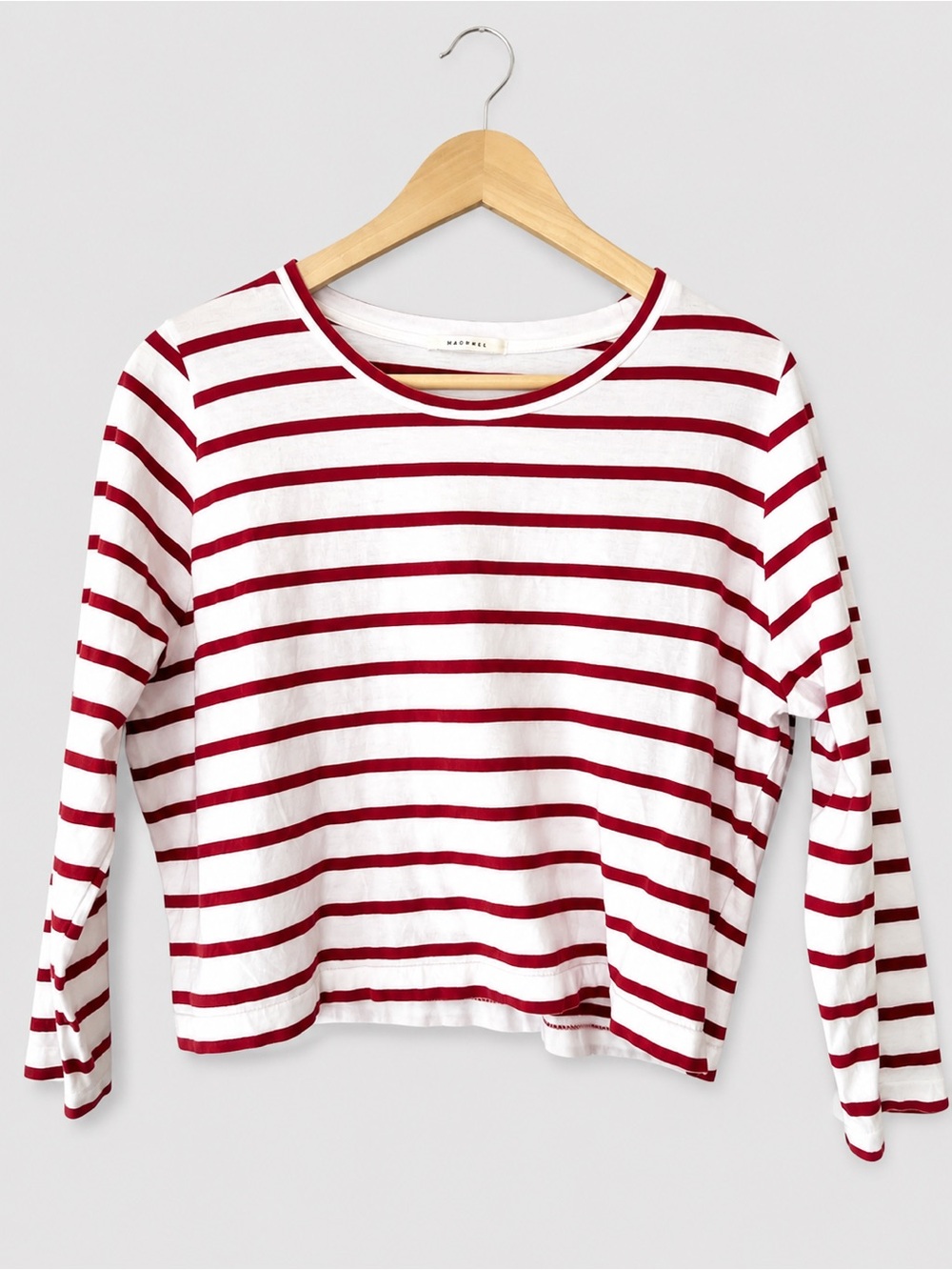 Macphee by Tomorrowland Red White Breton Stripe Cropped Long Sleeve Tee Top